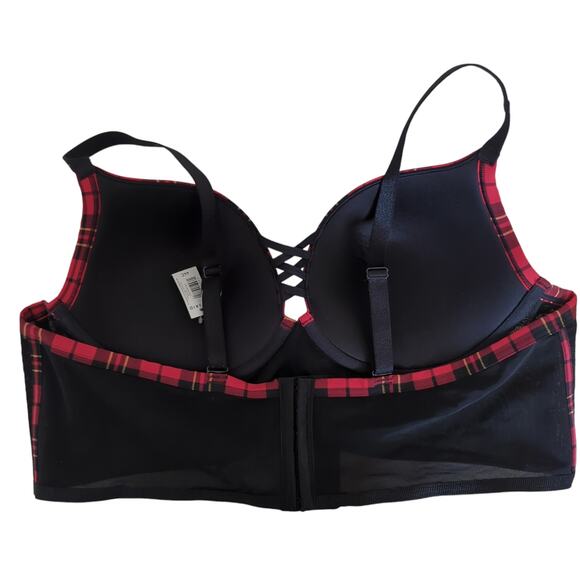 Torrid Bra Womens 44C Plunge Push Up Longline Noelle Plaid Jester Red NWT - Picture 6 of 13